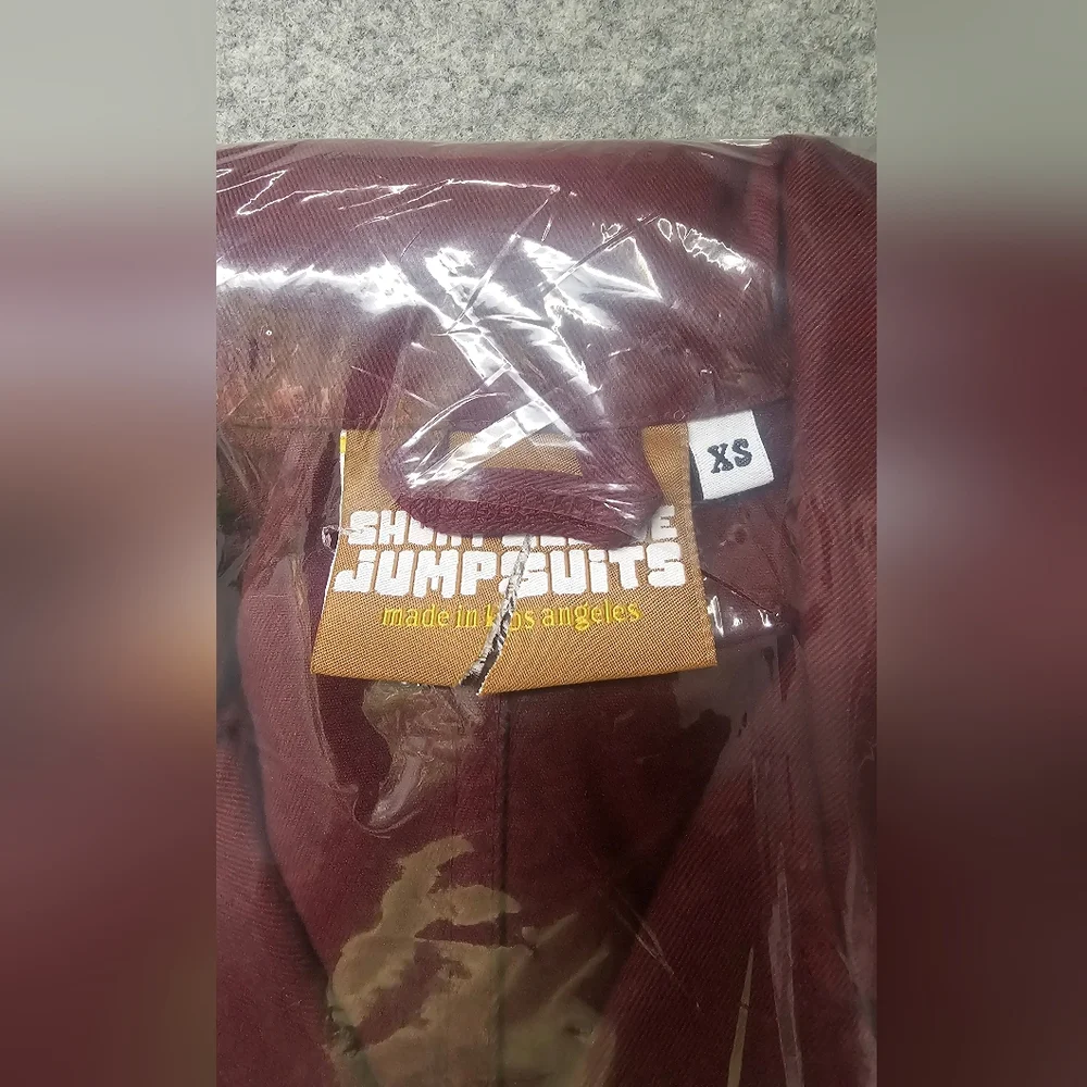 Big Bud Press Short-Sleeve Utility Jumpsuit in Cranberry XS NWT Sample Sale - Picture 4 of 5